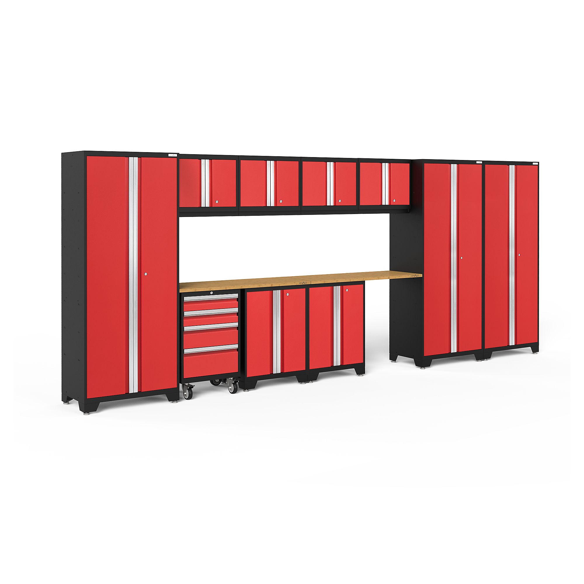 NewAge Products, Bold Series Red 12-Pc. Steel Garage Cabinet Set, Width 186 in, Height 76.75 in, Depth 18 in, Model# 50615